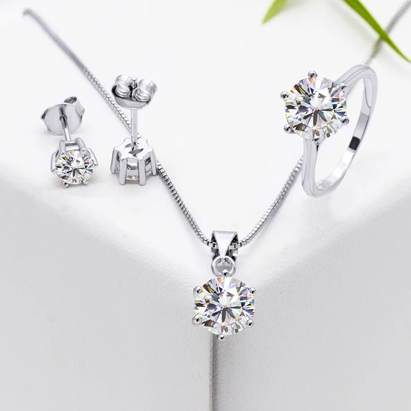 0.5ct white moissanite jewelry set classic six claws fashion wedding white gold plated moissanite diamond silver jewelry sets - VigDeals