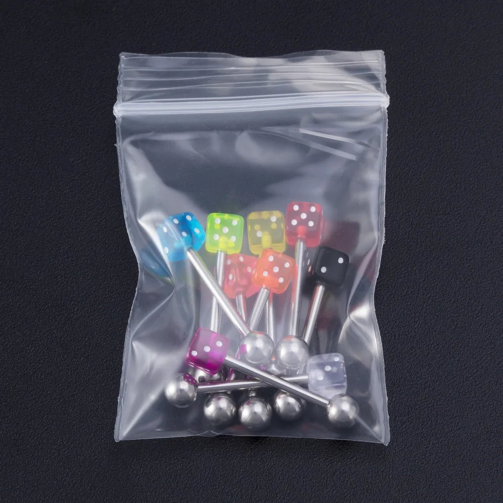 1 Pair Colorful Acrylic Tongue Piercing Jewelry Good Luck Dice Tongue Rings 14G Women Stainless Steel Tongue Ring Bars Barbell - VigDeals