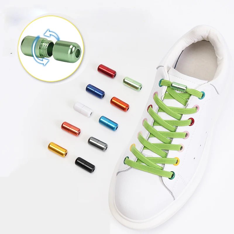 1 Pair No Tie Shoelaces for Sneakers Elastic Flat Shoe Laces Metal Lock Without Ties Quick Tieless Shoelace for Shoes Kids Adult - VigDeals