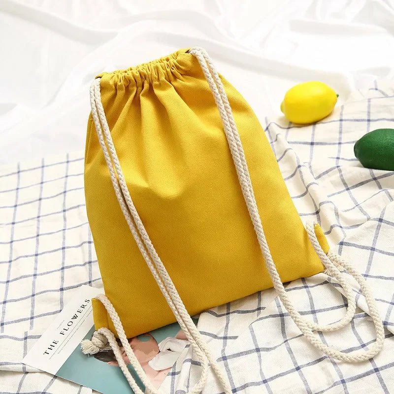 1 Pc Canvas School Bag Double Shoulder Drawstring Backpack Drawstring Pocket Portable Casual Backpack Women Men Travel Backpack - VigDeals