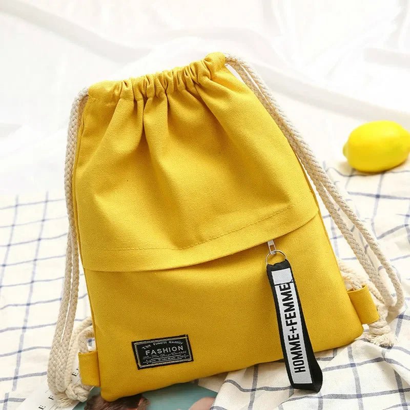 1 Pc Canvas School Bag Double Shoulder Drawstring Backpack Drawstring Pocket Portable Casual Backpack Women Men Travel Backpack - VigDeals