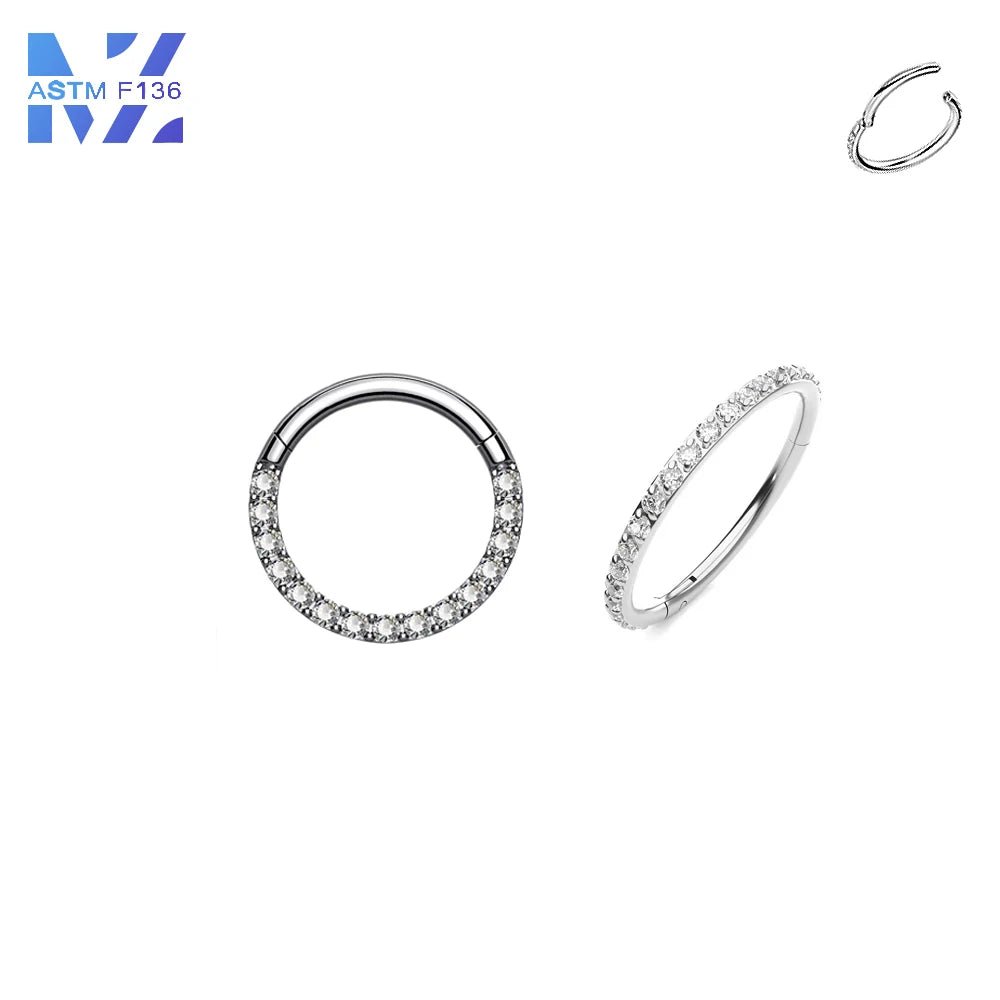 1 Pcs F136 Titanium 16G with Zirconia Earrings Sparkling Closed Loop Simple Classic Earrings Nose Ring Body Piercing Jewelry - VigDeals