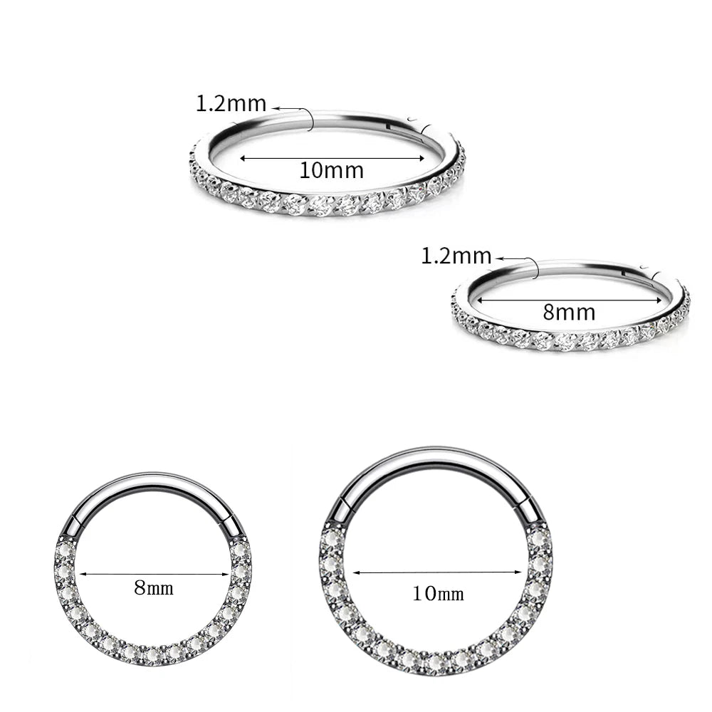 1 Pcs F136 Titanium 16G with Zirconia Earrings Sparkling Closed Loop Simple Classic Earrings Nose Ring Body Piercing Jewelry - VigDeals