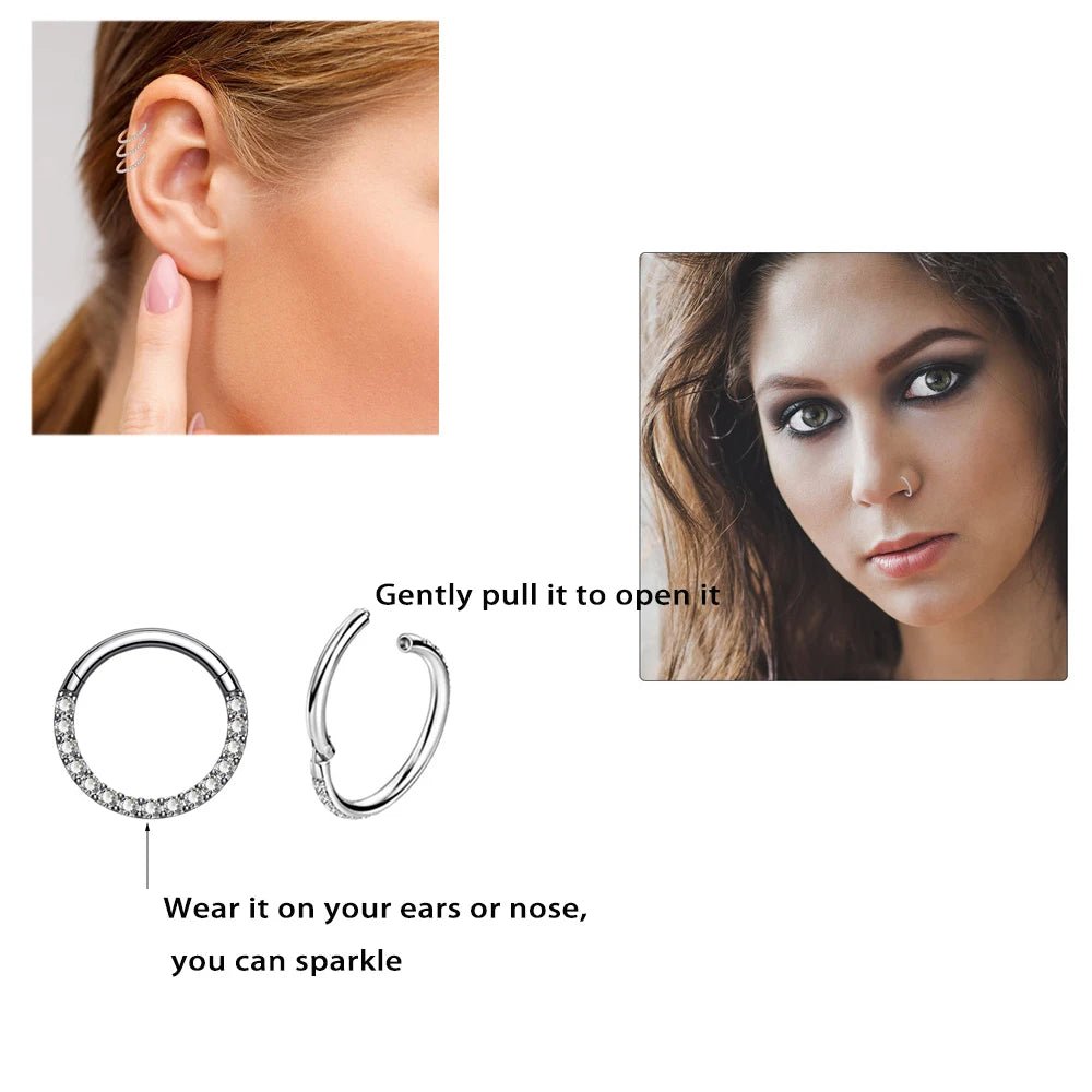 1 Pcs F136 Titanium 16G with Zirconia Earrings Sparkling Closed Loop Simple Classic Earrings Nose Ring Body Piercing Jewelry - VigDeals