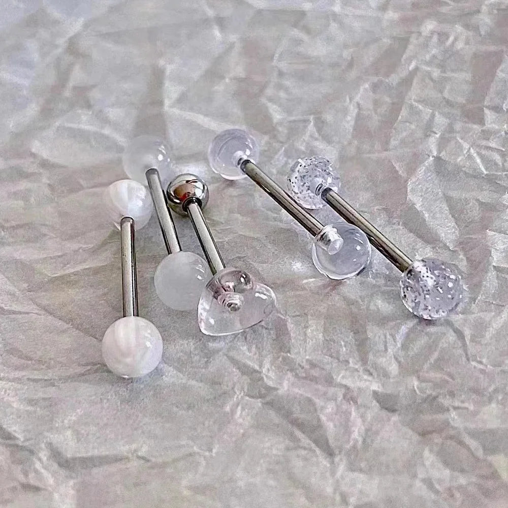 1 PCS/5 PCS Stainless Steel 14G Tongue Rings Barbell Glowe Tongue Barbell Jewelry For Women Piercing Tongue Piercing White - VigDeals