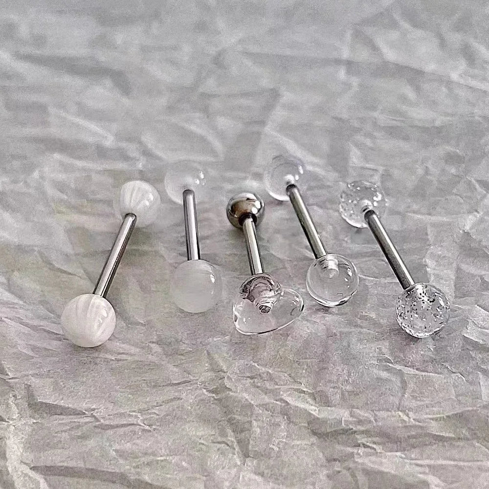 1 PCS/5 PCS Stainless Steel 14G Tongue Rings Barbell Glowe Tongue Barbell Jewelry For Women Piercing Tongue Piercing White - VigDeals