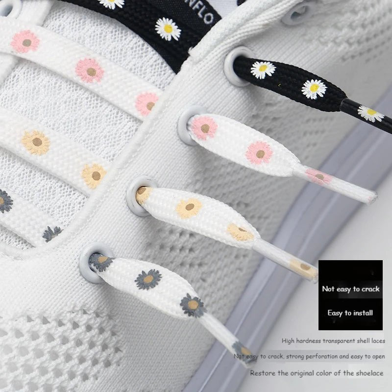 10 Colors Cotton Shoelaces Flat Daisy Flower Shoe laces Used For Young Students Little White Shoes Sneakers AF1 Shoelace 1 Pair - VigDeals