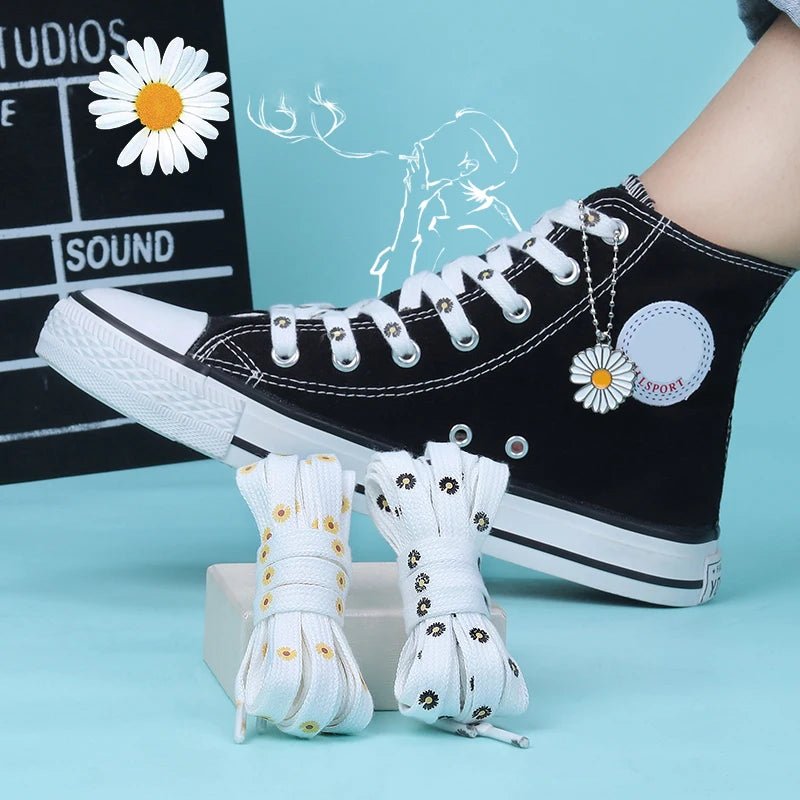 10 Colors Cotton Shoelaces Flat Daisy Flower Shoe laces Used For Young Students Little White Shoes Sneakers AF1 Shoelace 1 Pair - VigDeals