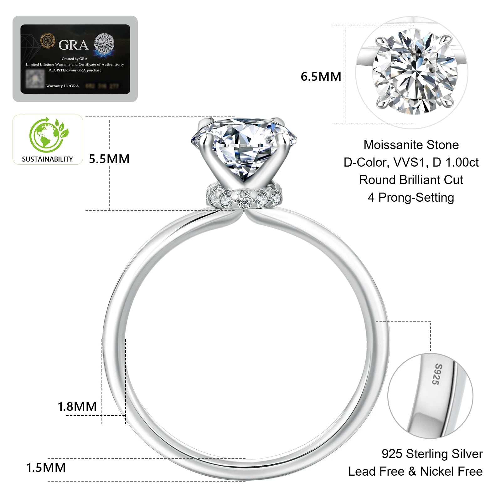 1.0CT Moissanite Rings for Women Wedding Jewelry S925 Sterling Silver 4 Prong Pass Diamond Tester Men Moissanite Engagement Ring - VigDeals