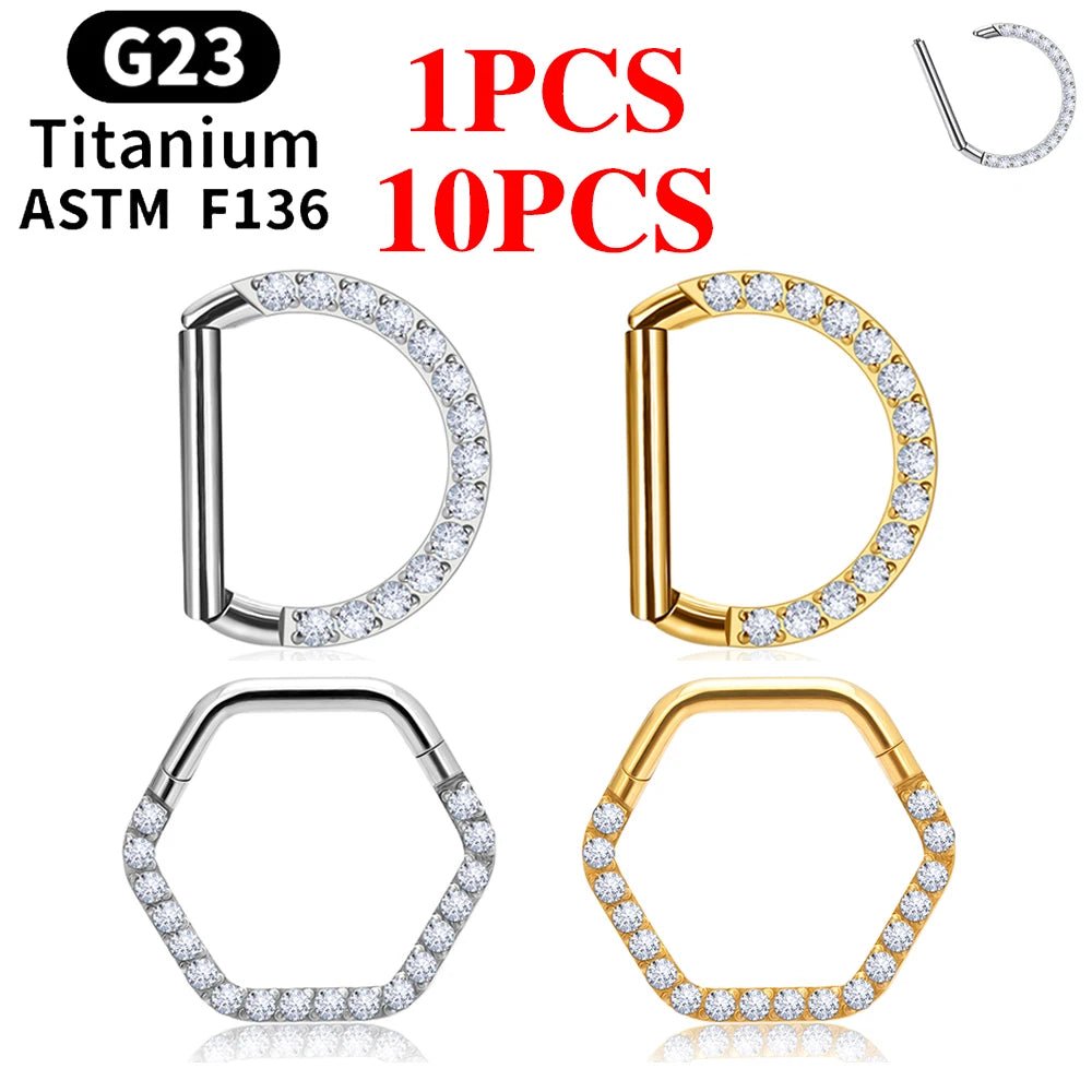 1/10PCS G23 Titanium Piercing Septum Clicker D Shape Nose Ring 16G CZ Tragus Ear Cartilage Conch Daith Earrings Body Jewelry - VigDeals