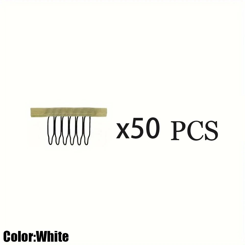 10/20/50Pcs Wig Combs To Secure Wig 6-Teeth Wig Comb Wig Clips With Cloth For Making Wig Caps Steel Material Clips Combs ForHair